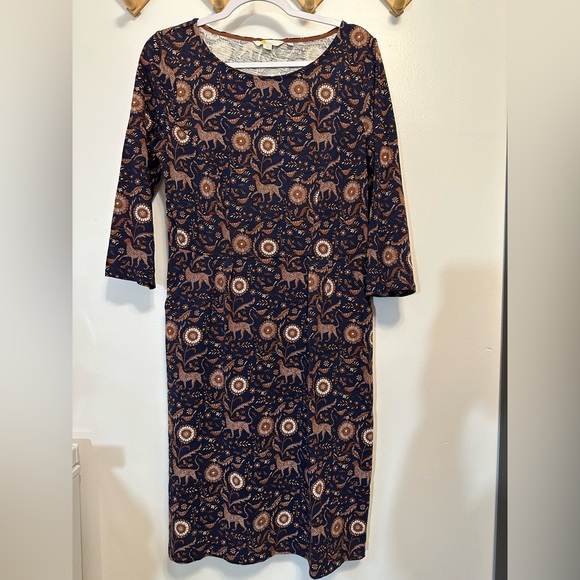 Boden Penny Jersey Nature Print Knee Length Dress, Navy Size 10R Pockets Classic - Picture 2 of 6